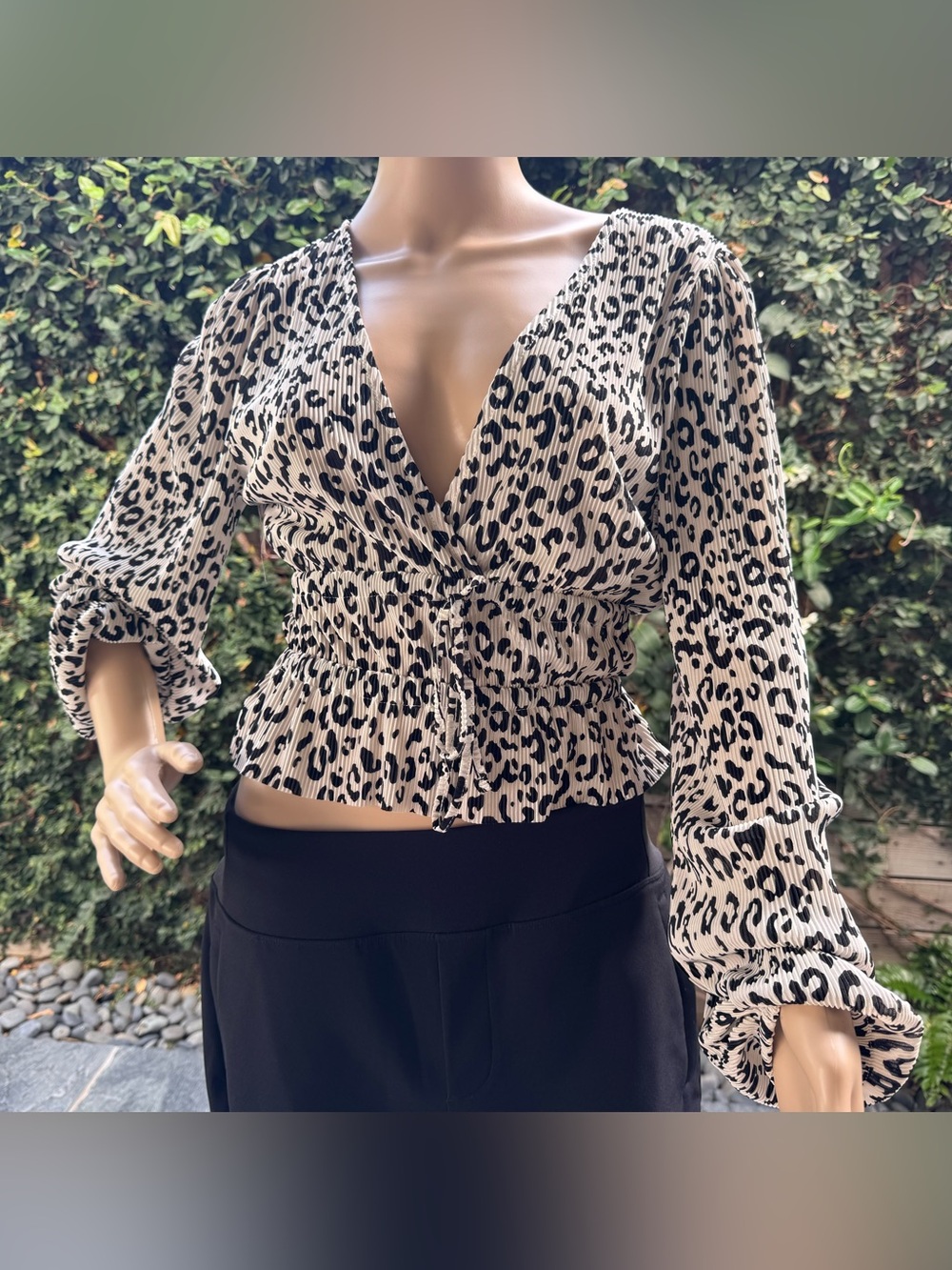 Zara Leopard Print Wrap Top - Cream & Black